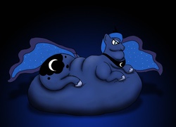 Size: 900x653 | Tagged: artist needed, safe, princess luna, g4, fat, female, immobile, morbidly obese, obese, solo