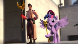 Size: 1366x768 | Tagged: safe, artist:fezwearingdoctor, twilight sparkle, alicorn, pony, g4, 3d, female, gmod, mare, medic, medic (tf2), team fortress 2, twilight scepter, twilight sparkle (alicorn)