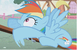 Size: 1121x723 | Tagged: safe, screencap, rainbow dash, pegasus, pony, applebuck season, g4, season 1, animated, cute, dashabetes, female, flailing, gif, hoofy-kicks, loop, mare, noodle arms, oh crap, open mouth, prone, scared, seesaw, solo, spread wings, talking, wide eyes