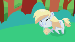 Size: 1920x1080 | Tagged: safe, artist:captain64, derpy hooves, pegasus, pony, g4, bag, cute, female, forest, mare, muffin, solo