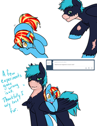 Size: 1280x1668 | Tagged: safe, artist:azure-doodle, oc, oc only, oc:azu, pegasus, pony, unicorn, :p, ask, bald, colt, cute, doodle and vigil, father, father and son, male, tumblr