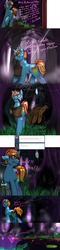 Size: 1280x5290 | Tagged: safe, artist:azure-doodle, oc, oc only, oc:azu, giant spider, pony, spider, unicorn, ask, basket, comic, dark, doodle and vigil, everfree forest, flower, glasses, glowing, mouth hold, pond, this will end in tears, this will end in tears and/or death, tree, tumblr, water