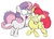 Size: 716x518 | Tagged: safe, artist:grendeleev, apple bloom, sweetie belle, g4, cute, duo, pinpoint eyes, shrunken pupils, side by side, simple background, sketch, white background