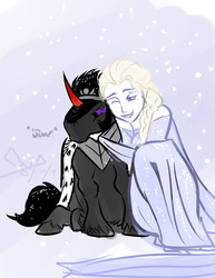 Size: 500x649 | Tagged: safe, artist:bgn, king sombra, g4, crossover, crossover shipping, elsa, elsombra, female, frozen (movie), male, snow, snowfall, straight