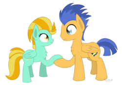 Size: 1513x1063 | Tagged: safe, artist:puetsua, flash sentry, lightning dust, pegasus, pony, g4, brother and sister, duo, duo male and female, female, folded wings, headcanon, male, mare, siblings, simple background, stallion, transparent background, wings