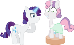 Size: 1151x698 | Tagged: safe, artist:derpiluv, rarity, sweetie belle, g4, dressmaking