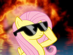 Size: 800x600 | Tagged: safe, fluttershy, g4, explosion, female, solo, sunglasses, swag