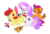 Size: 2038x1377 | Tagged: safe, artist:ikumokanata, apple bloom, scootaloo, sweetie belle, g4, body writing, brush, cutie mark crusaders, face doodle, hanetsuki, ink, paintbrush, pixiv, tickling