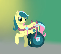 Size: 1280x1137 | Tagged: safe, artist:kid-mun, oc, oc only, oc:knitwise, earth pony, pony, female, gradient background, mare, solo, wheelchair