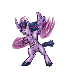 Size: 3312x3600 | Tagged: safe, artist:thecheeseburger, twilight sparkle, anthro, g4, female, magic, muscles, solo, twilight muscle, twilight sparkle (alicorn), unshorn fetlocks