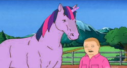 Size: 654x352 | Tagged: safe, twilight sparkle, horse, g4, bobby hill, crossover, duo, hoers, king of the hill