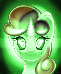 Size: 3000x3605 | Tagged: safe, artist:kelisah, sweetie belle, pony, robot, robot pony, unicorn, g4, bust, female, filly, foal, glowing eyes, horn, looking at you, portrait, solo, sweetie bot