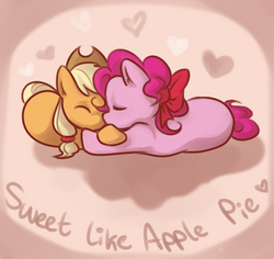 Size: 500x471 | Tagged: safe, artist:threetwogetready, applejack, pinkie pie, g4, female, lesbian, ship:applepie, shipping