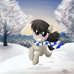 Size: 2000x2000 | Tagged: safe, artist:muffinexplosion, octavia melody, pony, g4, clothes, cute, female, scarf, snow, solo, tavibetes, winter