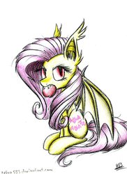 Size: 1024x1409 | Tagged: safe, artist:kobra333, fluttershy, g4, apple, female, flutterbat, solo, traditional art