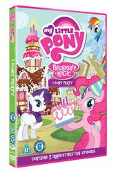 Size: 1007x1500 | Tagged: safe, pinkie pie, rainbow dash, rarity, g4, my little pony: friendship is magic, season 1, a pony party, birthday cake, birthday candles, british board of film classification rating, cake, clear vision, dvd, hasbro studios, hat, irish film classification office rating, my little pony logo, my little pony: friendship is magic logo, party hat, region 2 dvds, sugarcube corner