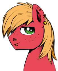 Size: 793x974 | Tagged: safe, artist:xioade, edit, editor:vb, big macintosh, earth pony, pony, g4, earring, freckles, lip ring, looking at you, male, nose ring, piercing, profile, simple background, smiling, solo, stallion, transparent background