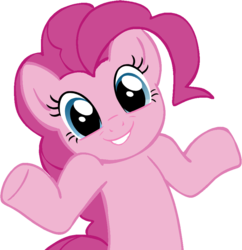 Size: 826x855 | Tagged: safe, artist:megasweet, pinkie pie, g4, artifact, cute, female, grin, looking at you, shrug, shrugpony, smiling, solo