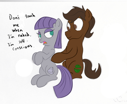 Size: 1591x1304 | Tagged: safe, artist:frikdikulous, maud pie, oc, g4, canon x oc, colored, female, male, simple background, sketch, straight, tickling, wrong cutie mark