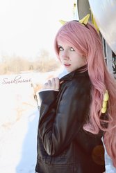 Size: 730x1095 | Tagged: safe, artist:smikimimi, fluttershy, human, g4, clothes, cosplay, irl, irl human, leather jacket, photo, solo
