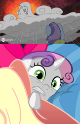 Size: 500x773 | Tagged: safe, rarity, sweetie belle, for whom the sweetie belle toils, g4, somepony to watch over me, cloud, cloudy, hub logo, raricloud, sweetie belle's nightmare, twitter
