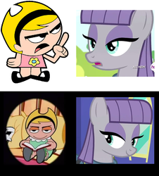 Size: 839x929 | Tagged: safe, maud pie, g4, maud pie (episode), comparison, mandy, serious face, smiling, the grim adventures of billy and mandy, when she smiles