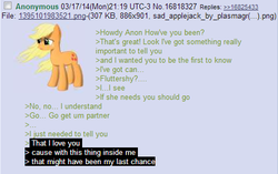 Size: 480x302 | Tagged: safe, applejack, g4, /mlp/, 4chan, 4chan screencap, rejection is magic, text