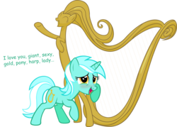 Size: 1024x735 | Tagged: safe, artist:zacatron94, louise the singing harp, lyra heartstrings, g4, blushing, cargo ship, female, lesbian, shipping, solo