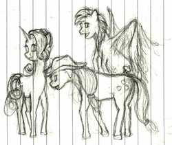Size: 1240x1045 | Tagged: safe, artist:ponescribbles, applejack, rainbow dash, rarity, g4, lined paper, sketch, traditional art