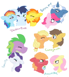 Size: 3000x3380 | Tagged: safe, artist:tomboyishcanid, applejack, big macintosh, caramel, fluttershy, pokey pierce, rainbow dash, rarity, soarin', spike, spitfire, g4, bisexual, blushing, cropped, duckery in the comments, female, high res, male, polyamory, ship:carajack, ship:fluttermac, ship:pokeypie, ship:soarindash, ship:soarindashfire, ship:soarinfire, ship:sparity, shipping, soarin' gets all the mares, straight