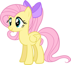 Size: 1438x1325 | Tagged: safe, artist:zacatron94, fluttershy, g4, alternate hairstyle, bow, cute, female, ponytail, shyabetes, simple background, smiling, solo, transparent background, vector