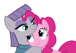 Size: 2441x1706 | Tagged: safe, artist:awokenarts, maud pie, pinkie pie, pony, g4, maud pie (episode), hug, simple background, sisters, transparent background, vector