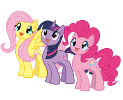 Size: 3656x2965 | Tagged: safe, artist:nekokevin, fluttershy, pinkie pie, twilight sparkle, earth pony, pegasus, pony, unicorn, g4, high res, looking up, open mouth, simple background, smiling, standing, unicorn twilight
