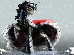 Size: 4000x3000 | Tagged: safe, artist:silfoe, king sombra, pony, g4, spoiler:comic, male, mirror universe, snow, snowfall, solo, stallion