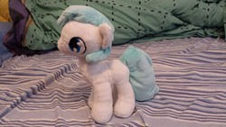 Size: 1280x720 | Tagged: safe, artist:lightningnickel, oc, oc only, earth pony, pony, blank flank, irl, photo, plushie, vanilla breeze