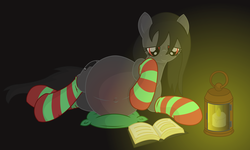 Size: 18000x10800 | Tagged: safe, artist:xniclord789x, oc, oc only, oc:dark light, absurd resolution, belly, belly button, big belly, book, clothes, lantern, on side, pillow, pregnant, reading, simple background, smiling, socks, solo, striped socks, transparent background