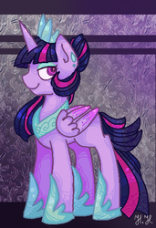 Size: 364x532 | Tagged: safe, artist:hollyhooves, twilight sparkle, alicorn, pony, g4, clothes, crown, female, jewelry, mare, regalia, solo, twilight sparkle (alicorn)