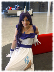 Size: 600x800 | Tagged: safe, artist:vicky-v, rarity, human, g4, clothes, convention, cosplay, dress, gloves, irl, irl human, london mcm expo, photo, solo