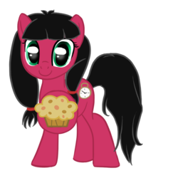Size: 850x850 | Tagged: dead source, safe, artist:jencita, oc, oc only, oc:macdolia, earth pony, pony, digital art, muffin, pigtails, solo