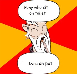 Size: 600x584 | Tagged: safe, lyra heartstrings, star swirl the bearded, g4, confucius, exploitable meme, male, meme, sitting, solo, star swirl ice-cream koan, toilet, toilet humor