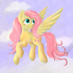 Size: 2000x2000 | Tagged: safe, artist:st-el, fluttershy, g4, female, flying, high res, looking away, sky, solo, spread wings