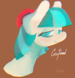 Size: 624x653 | Tagged: dead source, safe, artist:berrydrops, coco pommel, earth pony, pony, g4, bust, female, mare, portrait, solo