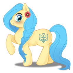 Size: 500x505 | Tagged: safe, artist:fannochka, oc, oc only, earth pony, pony, blushing, looking at you, nation ponies, ponified, raised hoof, smiling, solo, ukraine