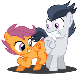 Size: 967x911 | Tagged: source needed, useless source url, safe, artist:dreamcasterpegasus, rumble, scootaloo, pegasus, pony, g4, butt bump, butt to butt, butt touch, colt, female, filly, male, ship:rumbloo, shipping, straight