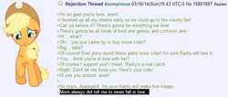 Size: 657x280 | Tagged: safe, applejack, g4, /mlp/, 4chan, 4chan screencap, anon in equestria, feels, greentext, rejection is magic, text