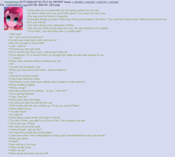 Size: 935x843 | Tagged: safe, pinkie pie, g4, /mlp/, 4chan, 4chan screencap, anon in equestria, feels, greentext, rejection, rejection is magic, sad, text