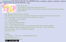 Size: 631x404 | Tagged: safe, fluttershy, rainbow dash, g4, /mlp/, 4chan, 4chan screencap, anon in equestria, feels, greentext, rejection is magic, sad, text