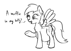 Size: 1117x799 | Tagged: safe, artist:puetsua, derpy hooves, pegasus, pony, g4, belly, chest fluff, explicit source, female, mare, monochrome, pregnant, sketch, solo