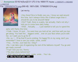 Size: 543x431 | Tagged: safe, pinkie pie, g4, /mlp/, 4chan, 4chan screencap, anon in equestria, feels, greentext, rejection, rejection is magic, sad, text