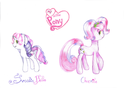 Size: 1024x725 | Tagged: safe, artist:lillyflover, cheerilee (g3), sweetie belle (g3), g3, g3.5, traditional art